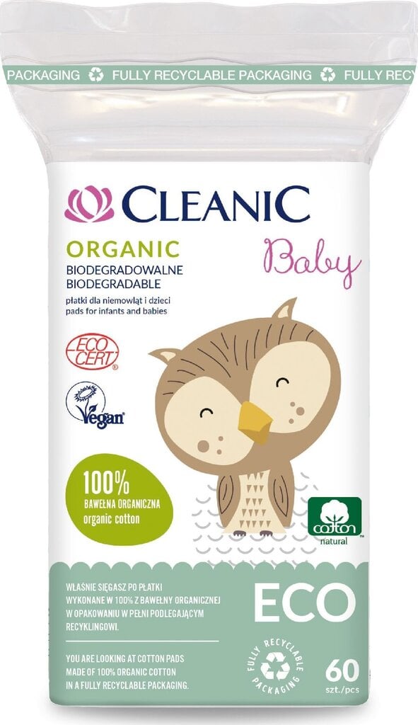Vatos diskeliai vaikams Cleanic Baby Eco, 60 vnt kaina ir informacija | Vatos gaminiai, drėgnos servetėlės | pigu.lt