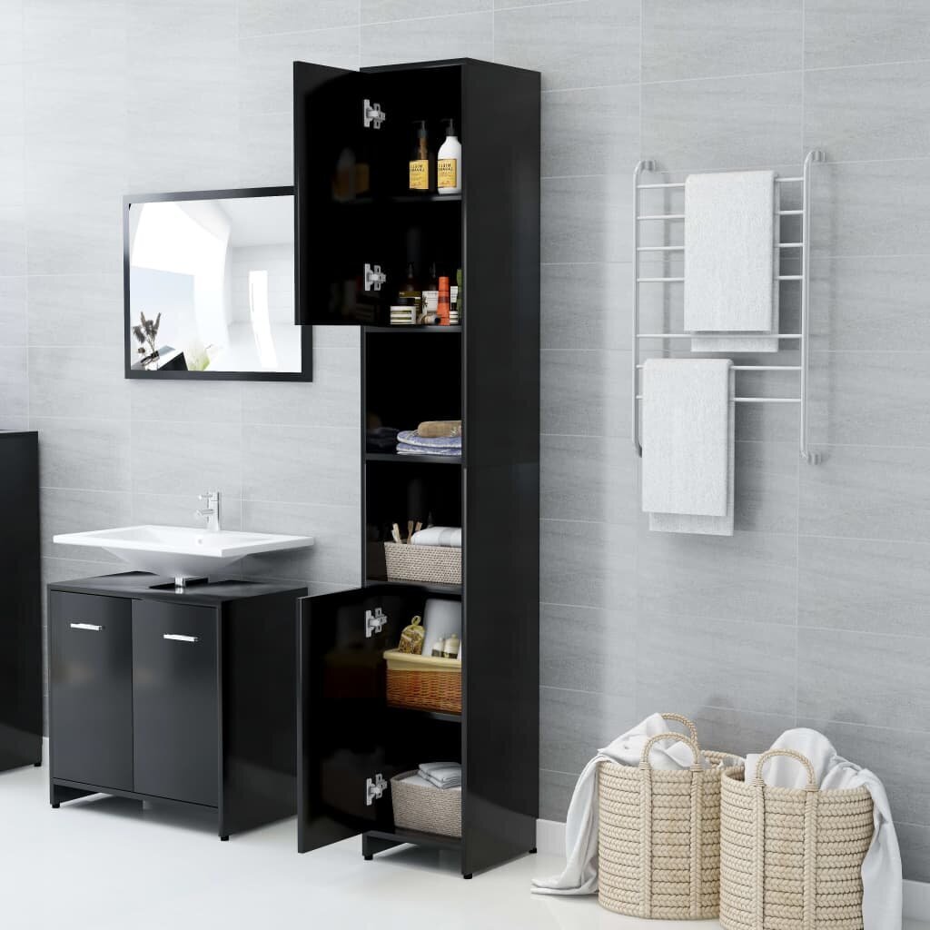 Vonios kambario baldų komplektas, 4 dalių, juodas kaina ir informacija | Vonios komplektai | pigu.lt
