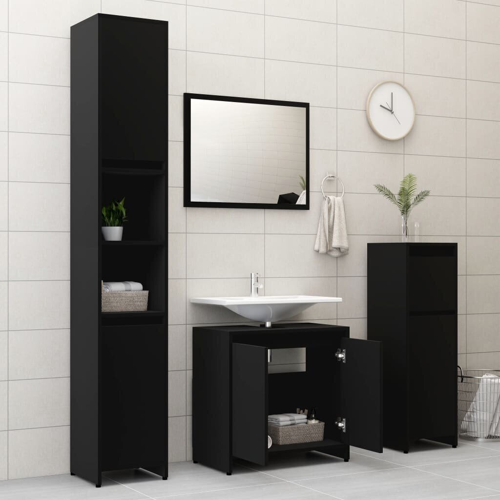 Vonios kambario baldų komplektas, 4 dalių, juodas kaina ir informacija | Vonios komplektai | pigu.lt