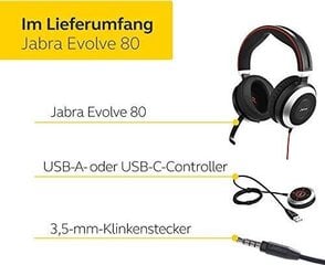 Jabra Evolve 80 MS 7899-823-189 kaina ir informacija | Ausinės | pigu.lt