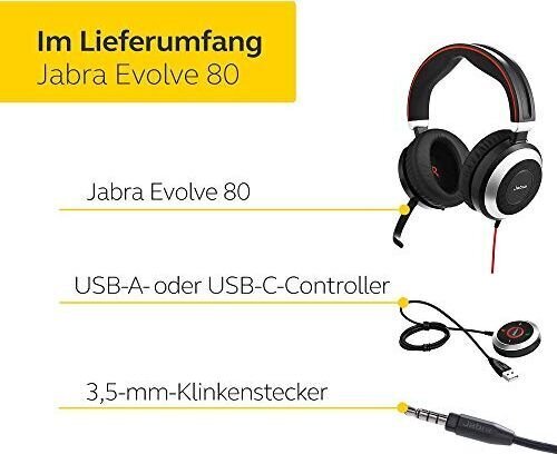 Jabra Evolve 80 MS 7899-823-189 kaina ir informacija | Ausinės | pigu.lt