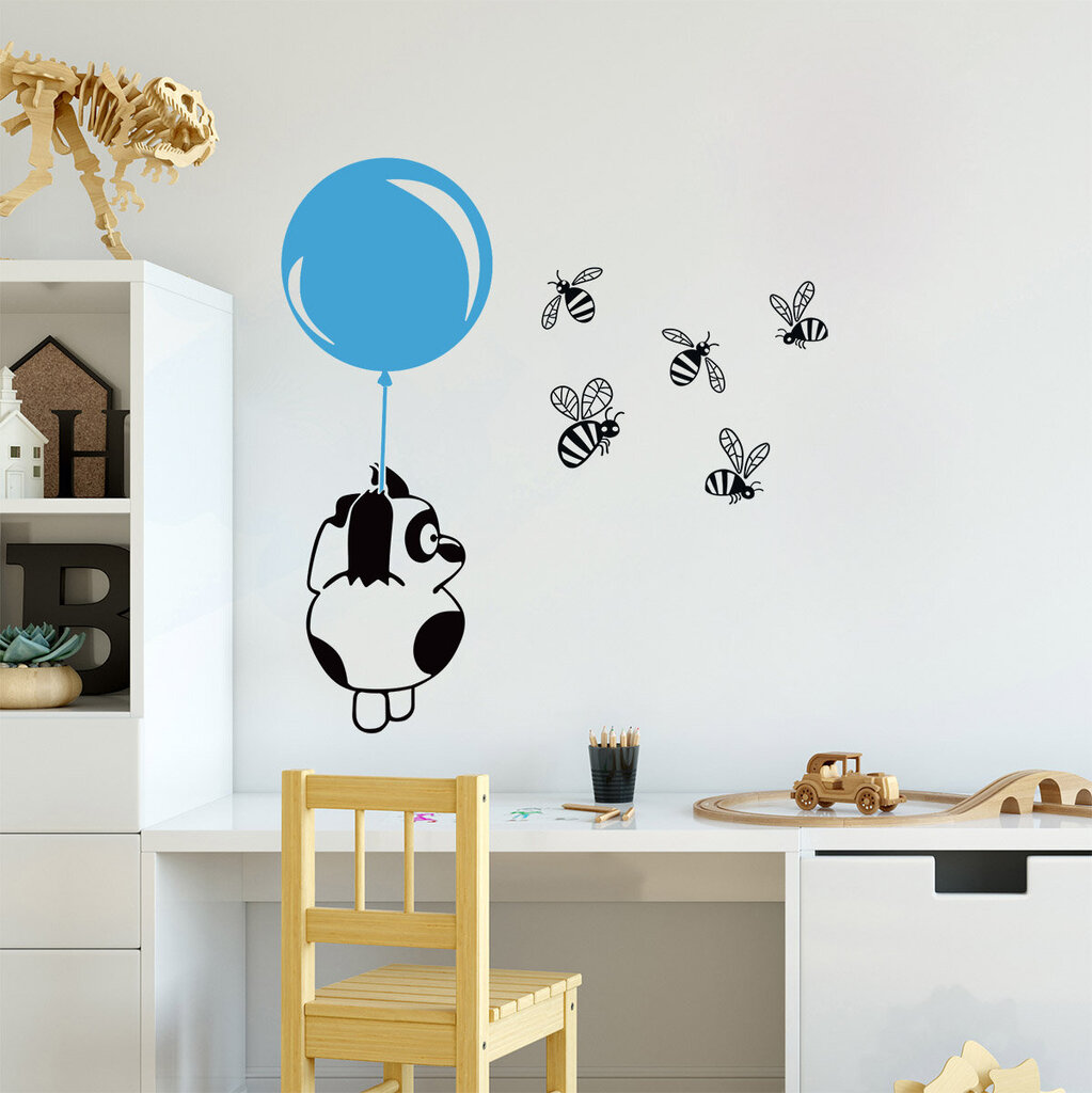 Lipdukas ant sienos - „Meškutis su mėlynu balionu“, 36 X 100 cm, juodas цена и информация | Interjero lipdukai | pigu.lt