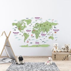 Lipdukas ant sienos „Pasaulio šalių žemėlapis su gyvūnais“, žalias цена и информация | Интерьерные наклейки | pigu.lt