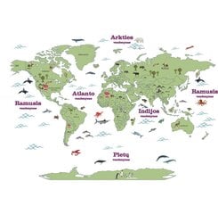 Lipdukas ant sienos „Pasaulio šalių žemėlapis su gyvūnais“, žalias цена и информация | Интерьерные наклейки | pigu.lt