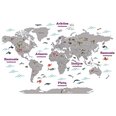 Interjero lipdukas „Pasaulio šalių žemėlapis su gyvūnais“, pilkas