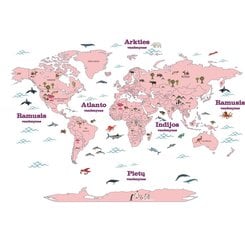 Interjero lipdukas „Pasaulio šalių žemėlapis su gyvūnais“, rožinis цена и информация | Интерьерные наклейки | pigu.lt