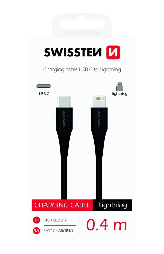 Swissten Basic Universal Quick Charge, USB-C - Lightning, 0.4 m kaina ir informacija | Kabeliai ir laidai | pigu.lt