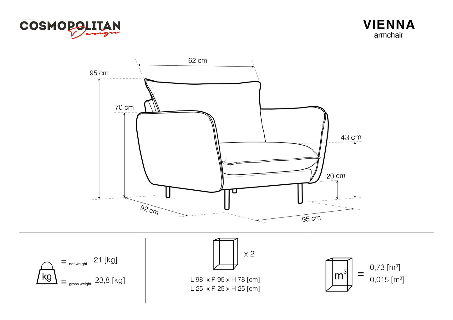 Fotelis Cosmopolitan Design Vienna, geltonas kaina ir informacija | Svetainės foteliai | pigu.lt