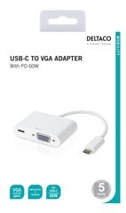Deltaco USB-C adapteris, VGA , USB-C, 60W USB-C PD, Baltas kaina ir informacija | Adapteriai, USB šakotuvai | pigu.lt