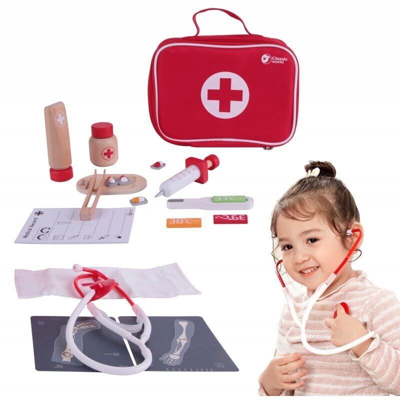 Vaikiškas daktaro rinkinys Classic World, medinis kaina ir informacija | Žaislai mergaitėms | pigu.lt