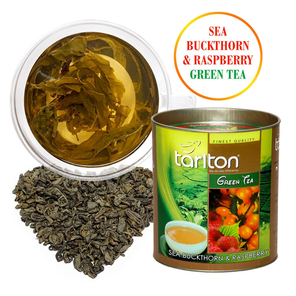 Tarlton šaltalankių ir aviečių Ceilono žalia, biri, didelių lapų arbata, Sea Buckthorn & Raspberry Green tea, 100 g kaina ir informacija | Arbata | pigu.lt