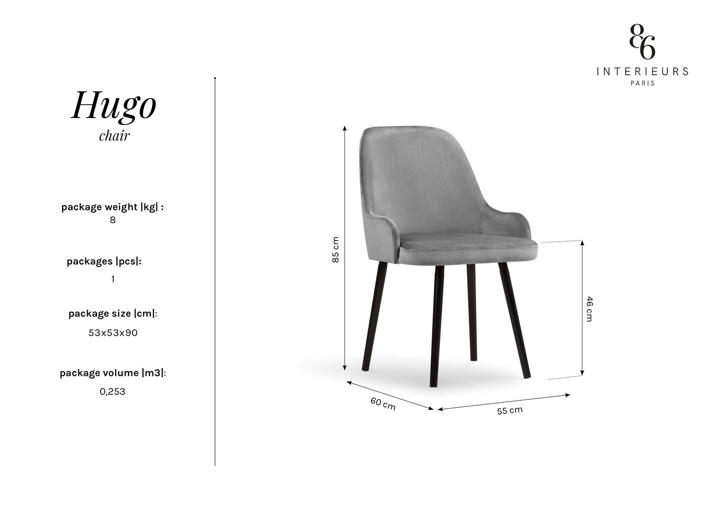 Kėdė Interieurs86 Hugo 85, šviesiai pilka kaina ir informacija | Virtuvės ir valgomojo kėdės | pigu.lt