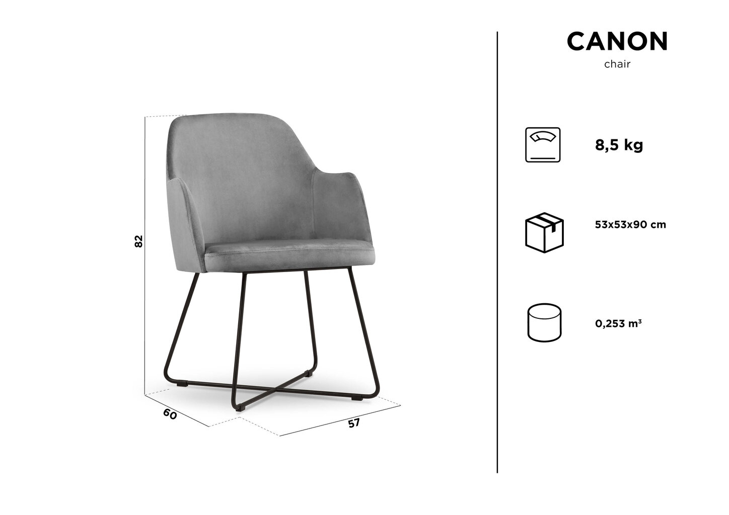 Kėdė Kooko Home Canon 82, šviesiai pilka kaina ir informacija | Virtuvės ir valgomojo kėdės | pigu.lt