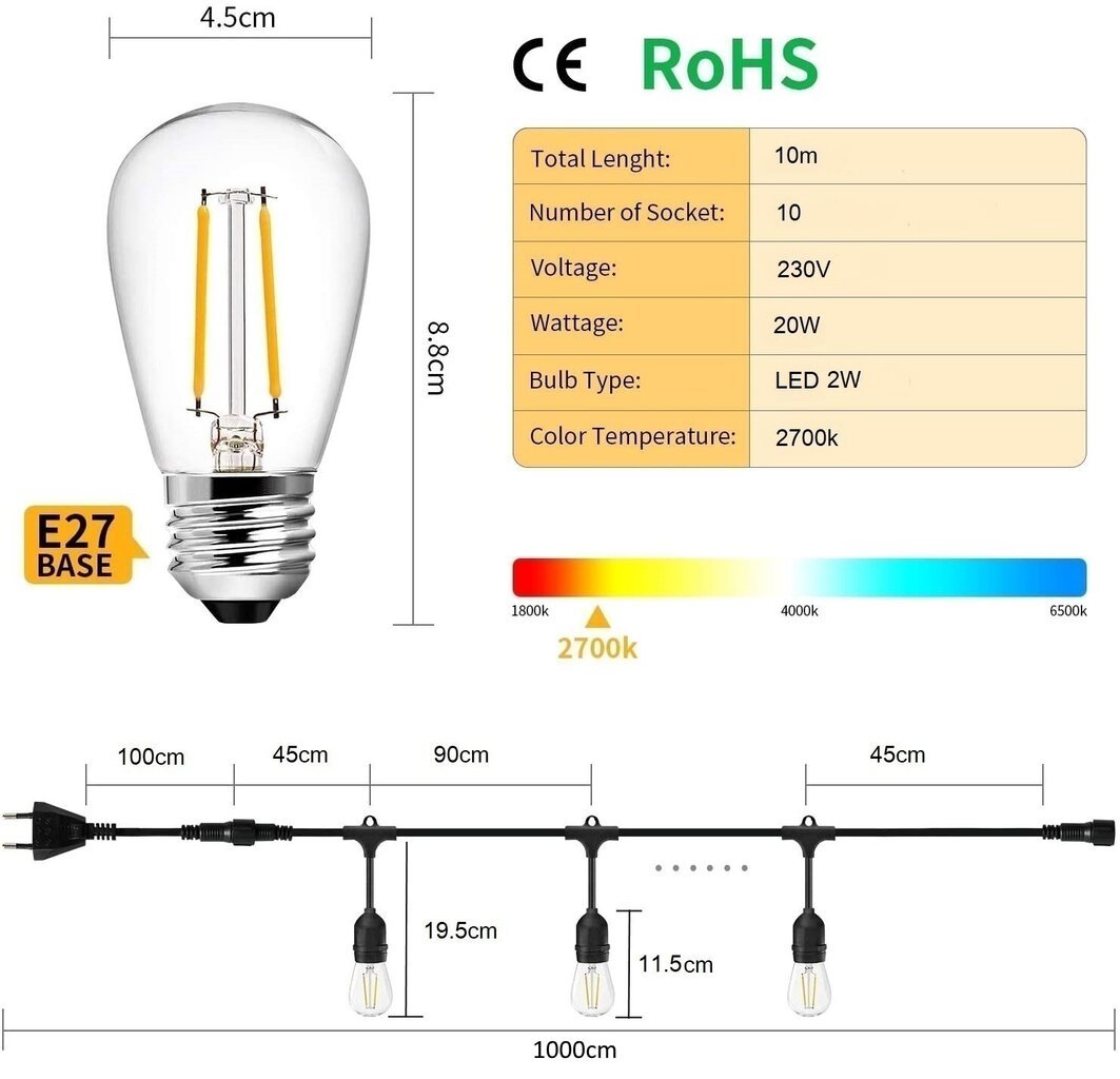 LED lauko girlianda G.LUX GR-LED-STRING 20W цена и информация | Lauko šviestuvai | pigu.lt