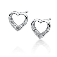 Серебряные серьги «Сердце» с цирконием цена и информация | Серьги | pigu.lt
