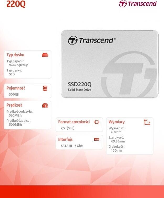 Transcend TS500GSSD220Q kaina ir informacija | Vidiniai kietieji diskai (HDD, SSD, Hybrid) | pigu.lt