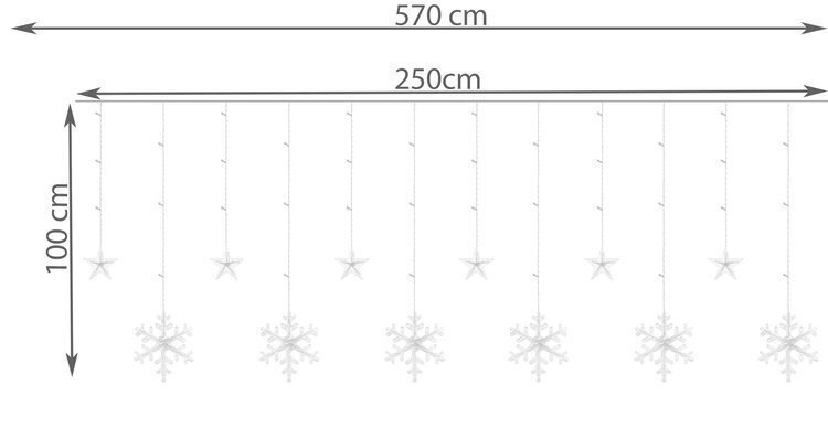 Girliandų užuolaida Snaigės ir žvaigždės, 138 LED kaina ir informacija | Girliandos | pigu.lt
