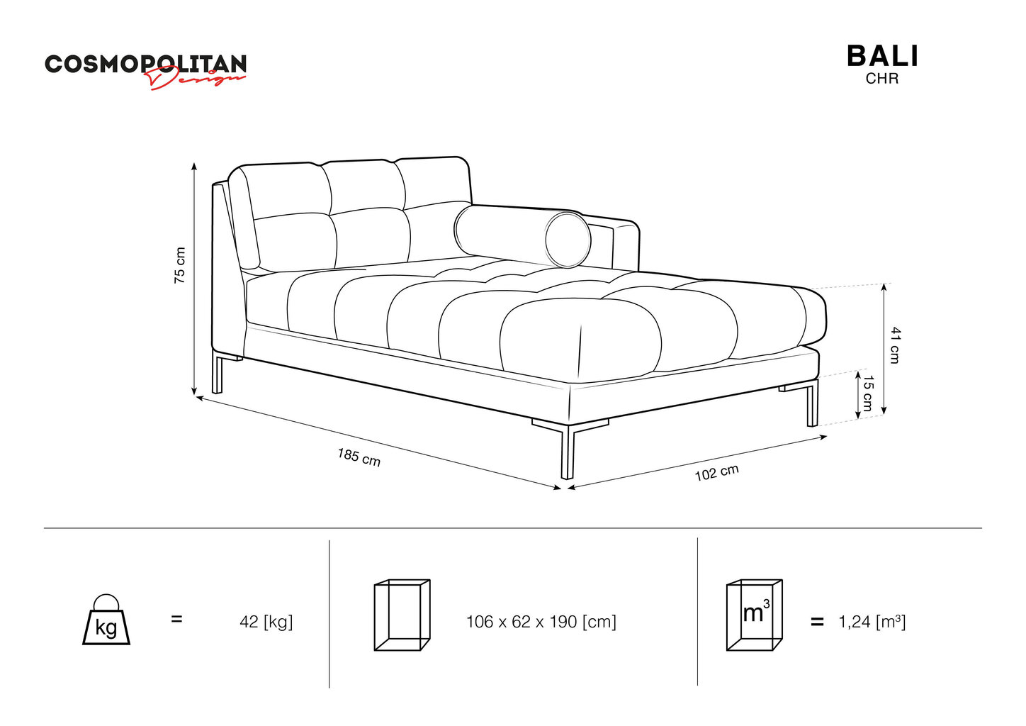 Kušetė Cosmopolitan Design Bali, smėlio spalvos/juoda kaina ir informacija | Sofos | pigu.lt