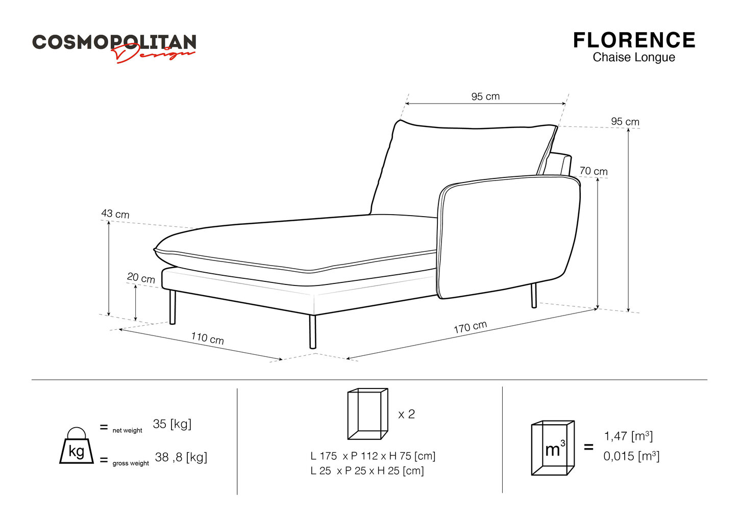 Kušetė Cosmopolitan Design Florence, rožinė kaina ir informacija | Sofos | pigu.lt