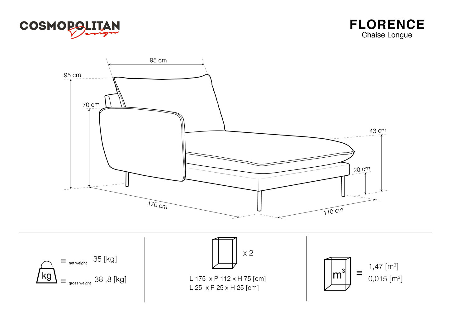 Kušetė Cosmopolitan Design Florence, geltona цена и информация | Sofos | pigu.lt