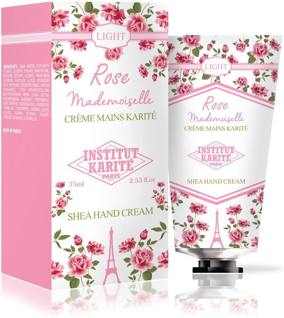 Rankų kremas Institute Karite Paris Rose Mademoiselle Light Shea 75 ml kaina ir informacija | Kūno kremai, losjonai | pigu.lt