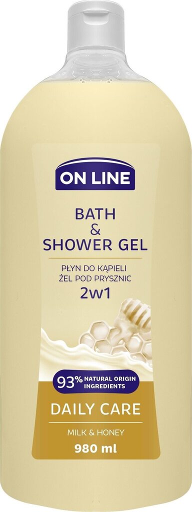 Kreminė dušo želė ir vonios putos On Line 2in1 Daily care Milk&Honey, 980 ml kaina ir informacija | Dušo želė, aliejai | pigu.lt