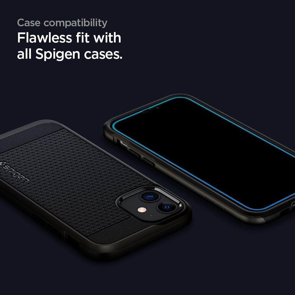 Spigen ALM apsauginis stiklas skirtas iPhone 12 Pro ir iPhone 12, skaidrus-juodas kaina ir informacija | Apsauginės plėvelės telefonams | pigu.lt