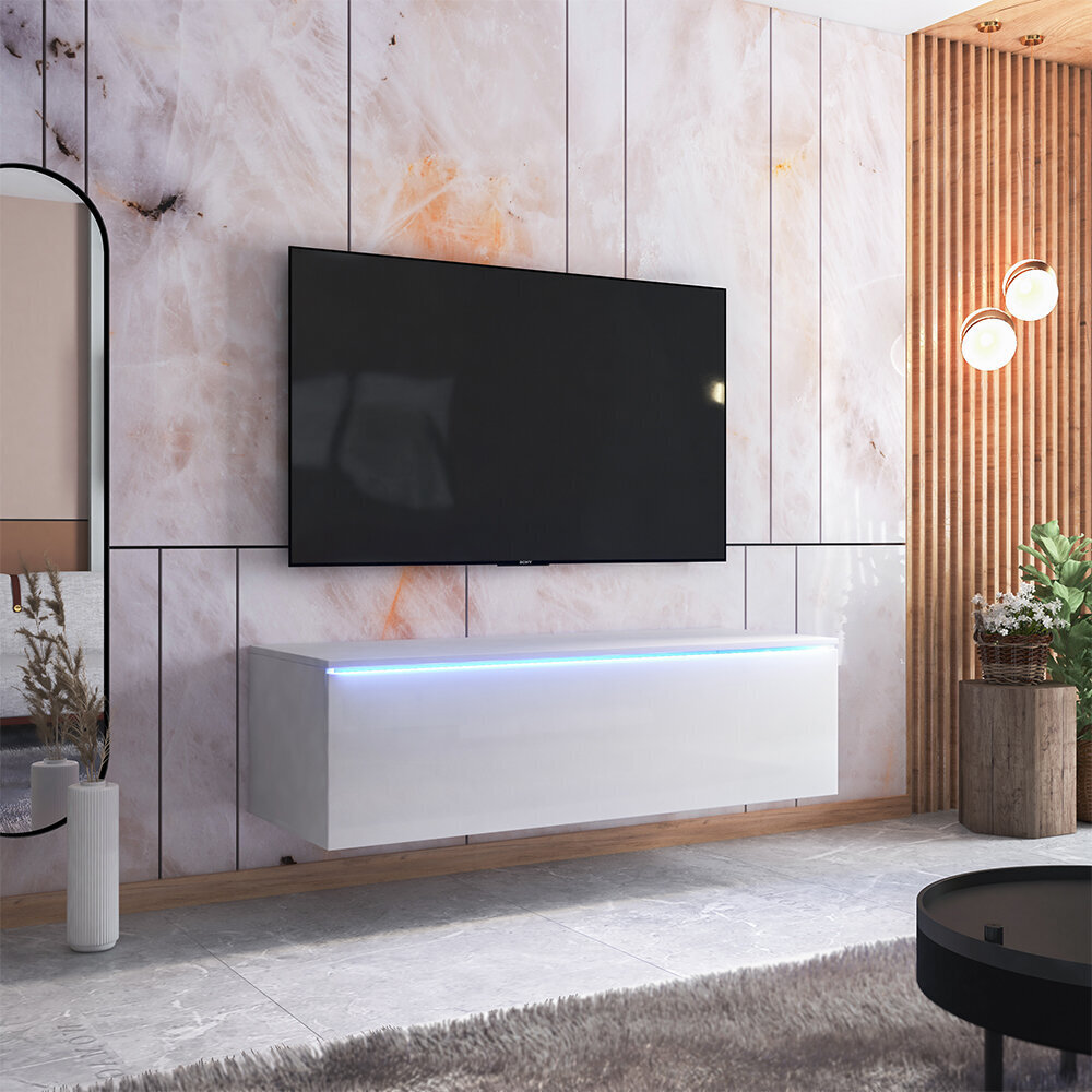 TV staliukas Sesley Skylara LED, 140 cm, baltas kaina ir informacija | TV staliukai | pigu.lt