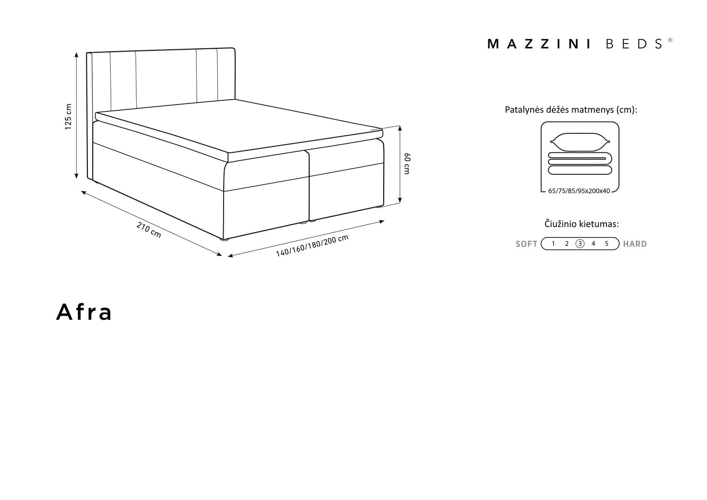 Lova Mazzini Beds Afra 200x200 cm, mėlyna kaina ir informacija | Lovos | pigu.lt