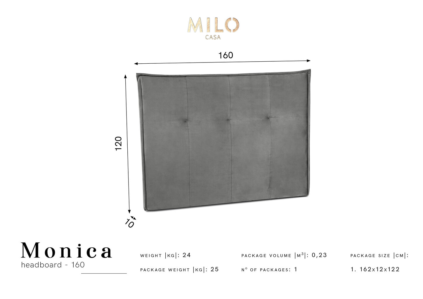 Lovos galvūgalis Milo Casa Monica 160 cm, šviesiai mėlynas kaina ir informacija | Lovos | pigu.lt