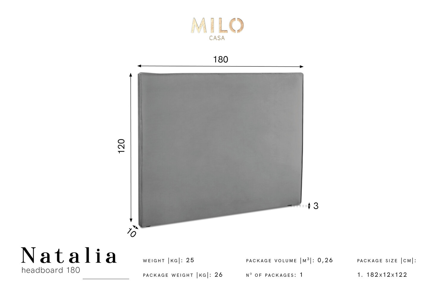Lovos galvūgalis Milo Casa Natalia 180 cm, šviesiai violetinis цена и информация | Lovos | pigu.lt