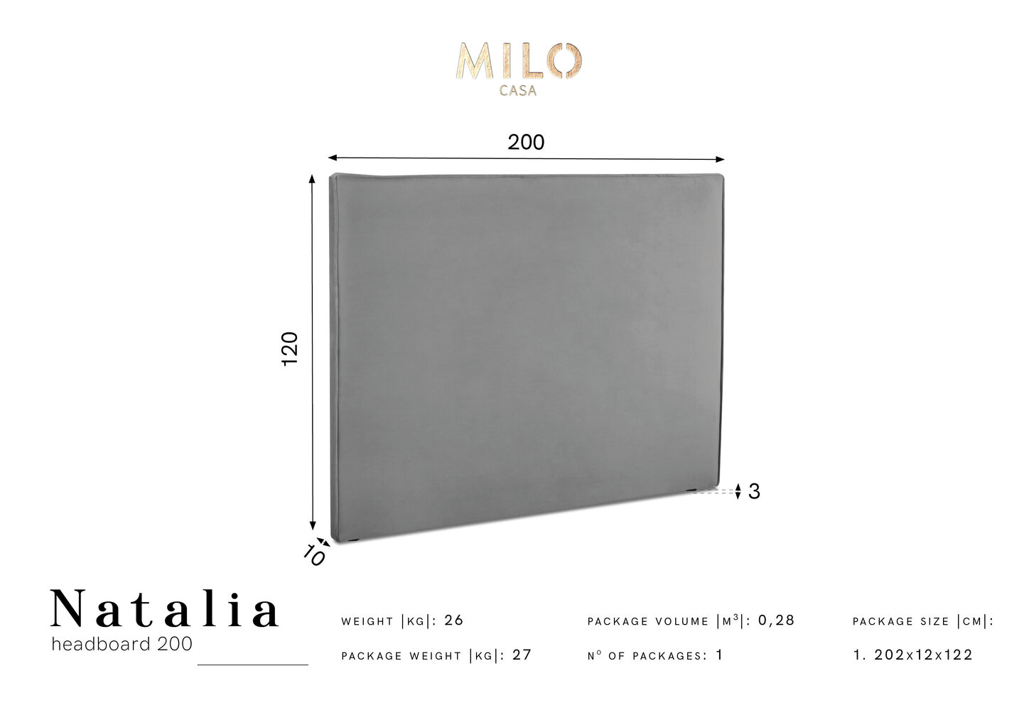 Lovos galvūgalis Milo Casa Natalia 200 cm, geltonas цена и информация | Lovos | pigu.lt
