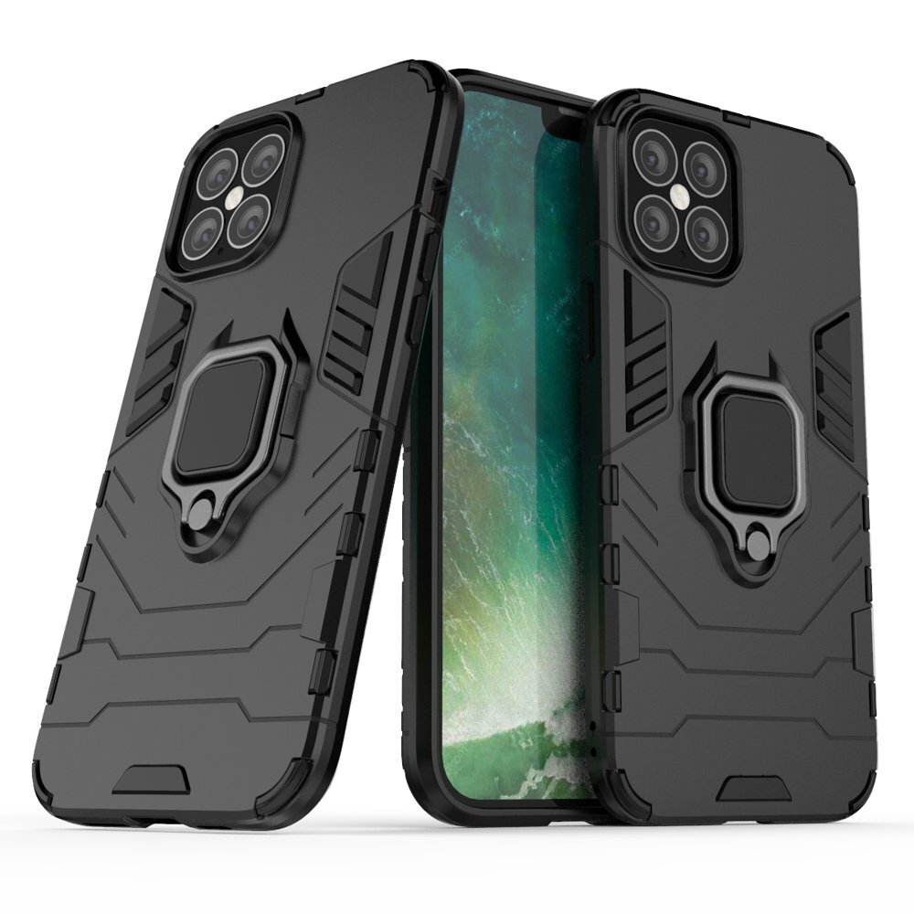 Ring Armor Case Kickstand Tough Rugged Cover, skirtas iPhone 12 Pro Max, juodas цена и информация | Telefono dėklai | pigu.lt