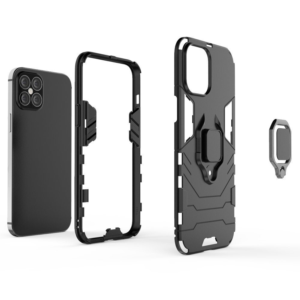 Ring Armor Case Kickstand Tough Rugged Cover, skirtas iPhone 12 Pro Max, juodas kaina ir informacija | Telefono dėklai | pigu.lt