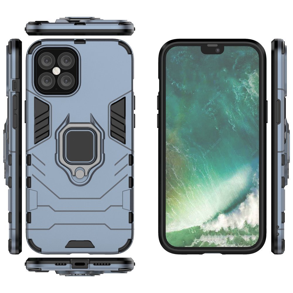 Ring Armor Case Kickstand Tough Rugged Cover, skirtas iPhone 12 Pro Max, mėlynas kaina ir informacija | Telefono dėklai | pigu.lt