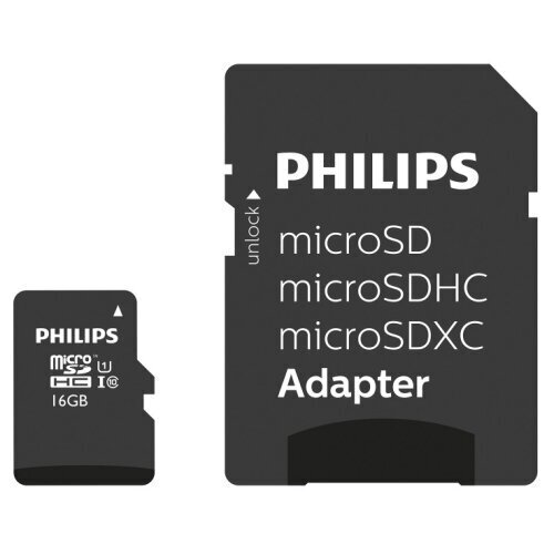 Philips MICROSDHC 16GB CLASS 10/UHS 1 + Adapter цена и информация | Atminties kortelės telefonams | pigu.lt