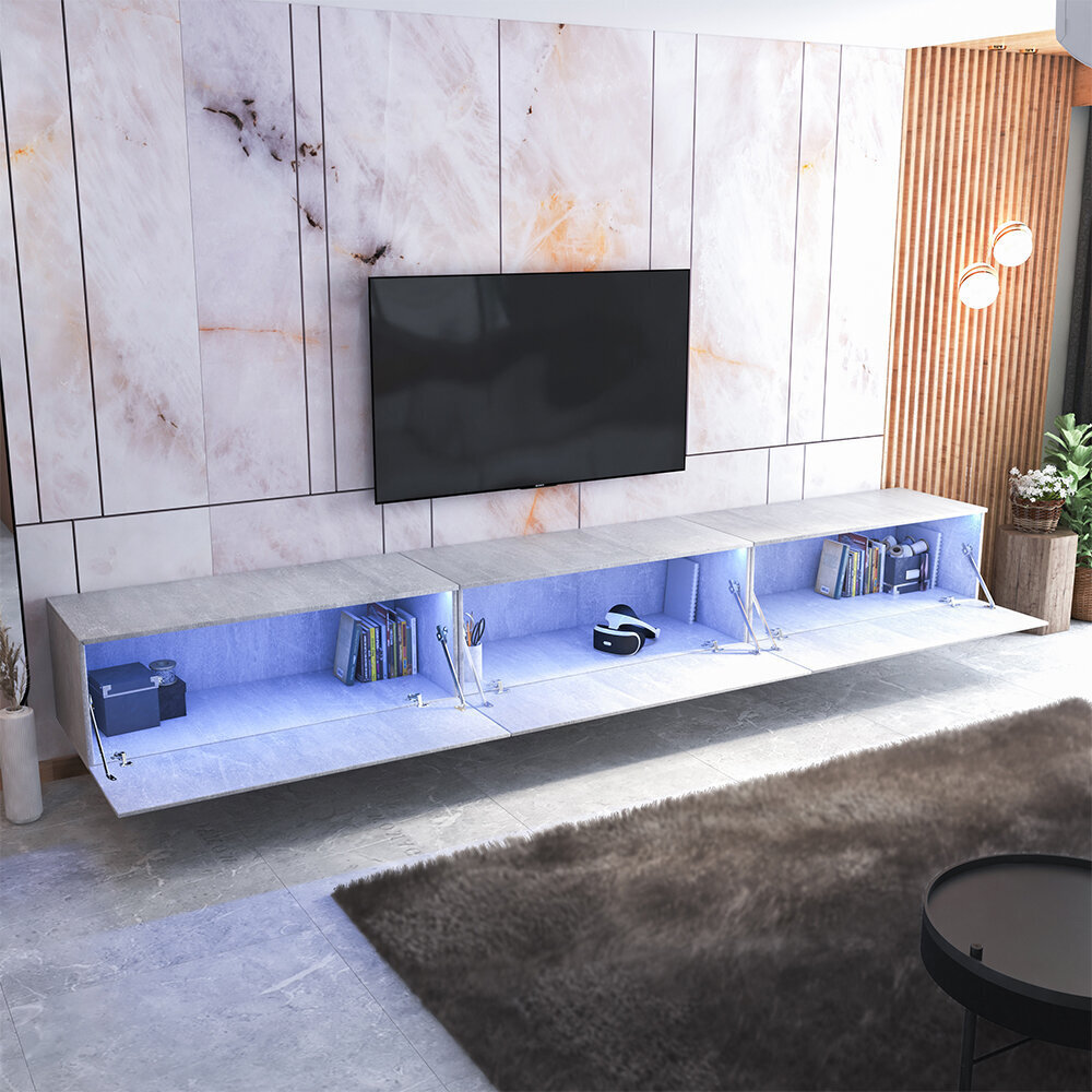 TV staliukas Sesley Skylara LED, 300 cm, pilkas kaina ir informacija | TV staliukai | pigu.lt