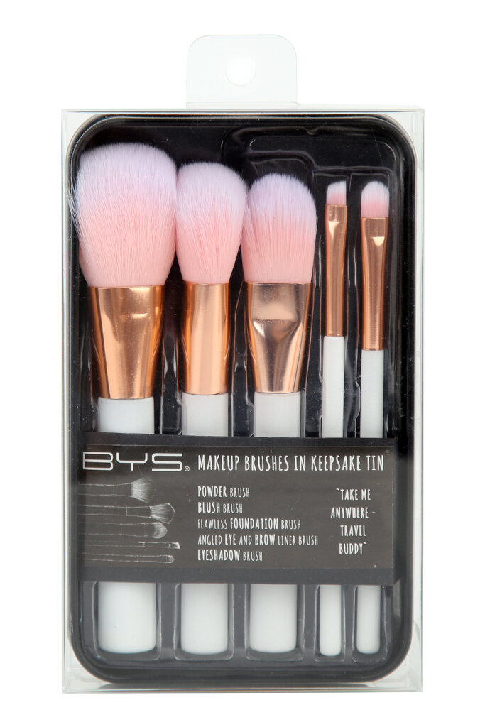 BYS Makiažo šepetėlių rinkinys Makeup Brushes in Keepsake White with Rose Gold 5 pc kaina ir informacija | Makiažo šepetėliai, kempinėlės | pigu.lt