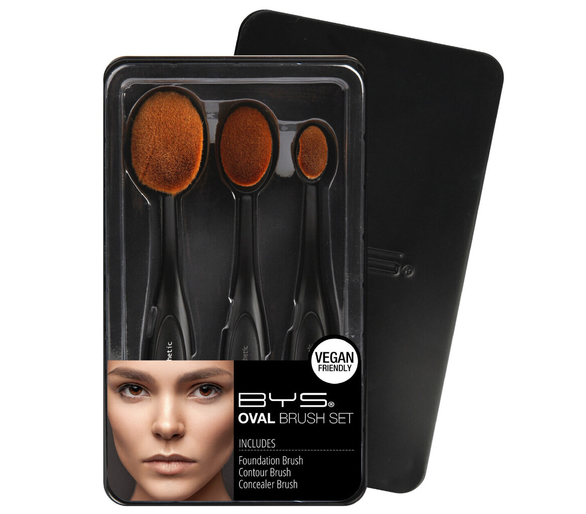 BYS Makiažo šepetėlių rinkinys Oval Makeup Brush Set 3 pc kaina ir informacija | Makiažo šepetėliai, kempinėlės | pigu.lt