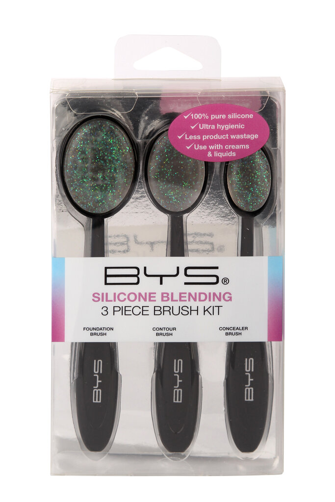 BYS Makiažo šepetėlių rinkinys Silicone Blending 3 Piece Brush Kit Clear With Glitter kaina ir informacija | Makiažo šepetėliai, kempinėlės | pigu.lt