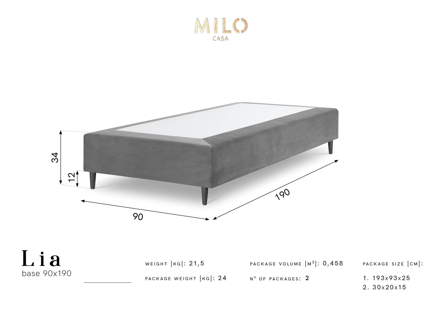 Kušetė Milo Casa Lia 90x190, tamsiai žalia/juoda kaina ir informacija | Lovos | pigu.lt