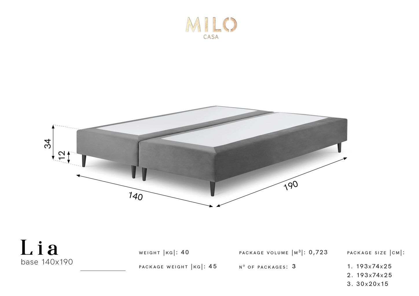 Kušetė Milo Casa Lia 140x190, smėlio spalvos/juoda kaina ir informacija | Lovos | pigu.lt