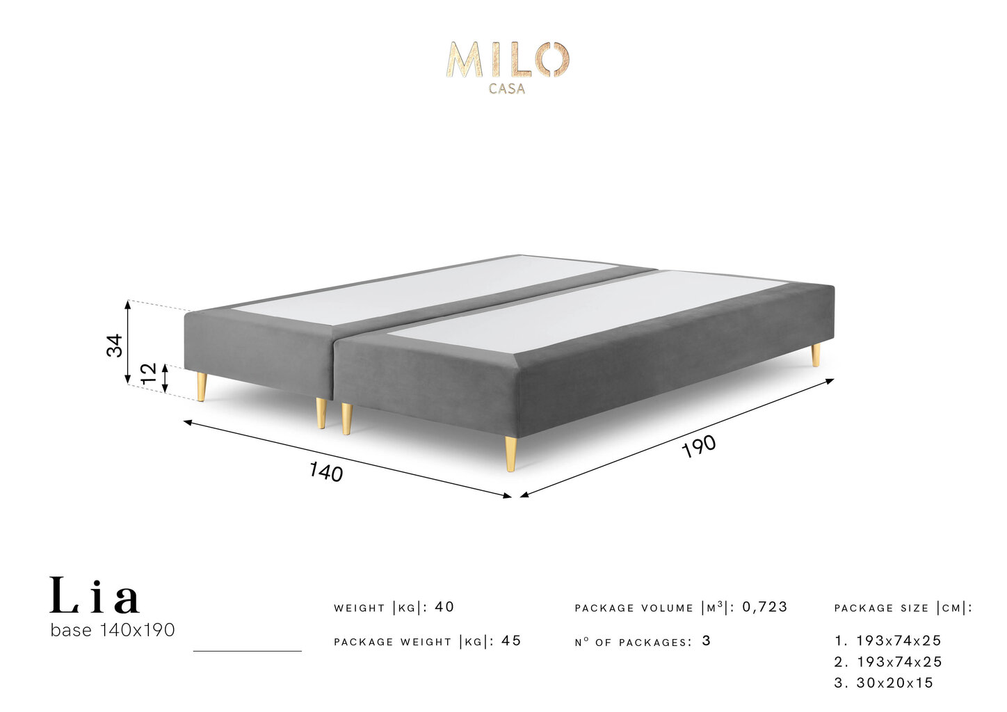 Kušetė Milo Casa Lia 140x190, šviesiai mėlyna kaina ir informacija | Lovos | pigu.lt