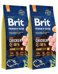 Brit Premium By Nature Junior Medium M с курицей, 30 кг цена и информация | Сухой корм для собак | pigu.lt