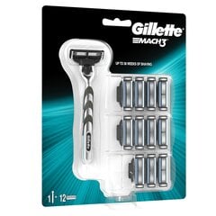 Rinkinys Gillette Mach3: skustuvas, 1 vnt. + skustuvo galvutės, 12 vnt. kaina ir informacija | Gillette Kvepalai, kosmetika | pigu.lt