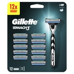 Rinkinys Gillette Mach3: skustuvas, 1 vnt. + skustuvo galvutės, 12 vnt. kaina ir informacija | Gillette Kvepalai, kosmetika | pigu.lt