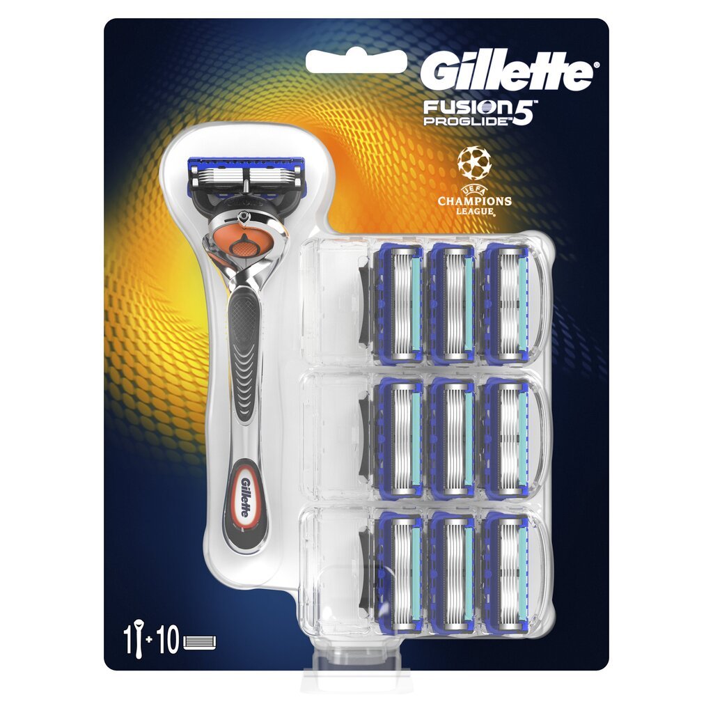 Rinkinys Gillette Fusion 5 Proglide: skustuvas, 1 vnt. + skustuvo galvutės, 10 vnt. цена и информация | Skutimosi priemonės ir kosmetika | pigu.lt