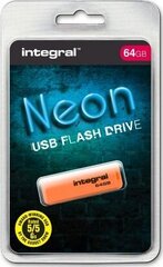 Integral 64GB USB2.0 DRIVE NEON ORANGE USB flash drive USB Type-A 2.0 цена и информация | USB накопители | pigu.lt