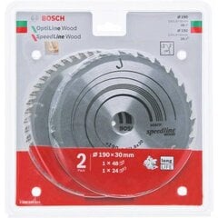 Pjovimo diskas Bosch, 190 mm, 2 vnt. kaina ir informacija | Pjūklai, pjovimo staklės | pigu.lt