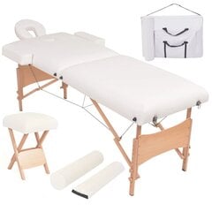 Sulankstomas masažinis stalo ir kėdės komplektas, 2 zonų, baltas kaina ir informacija | Masažo reikmenys | pigu.lt